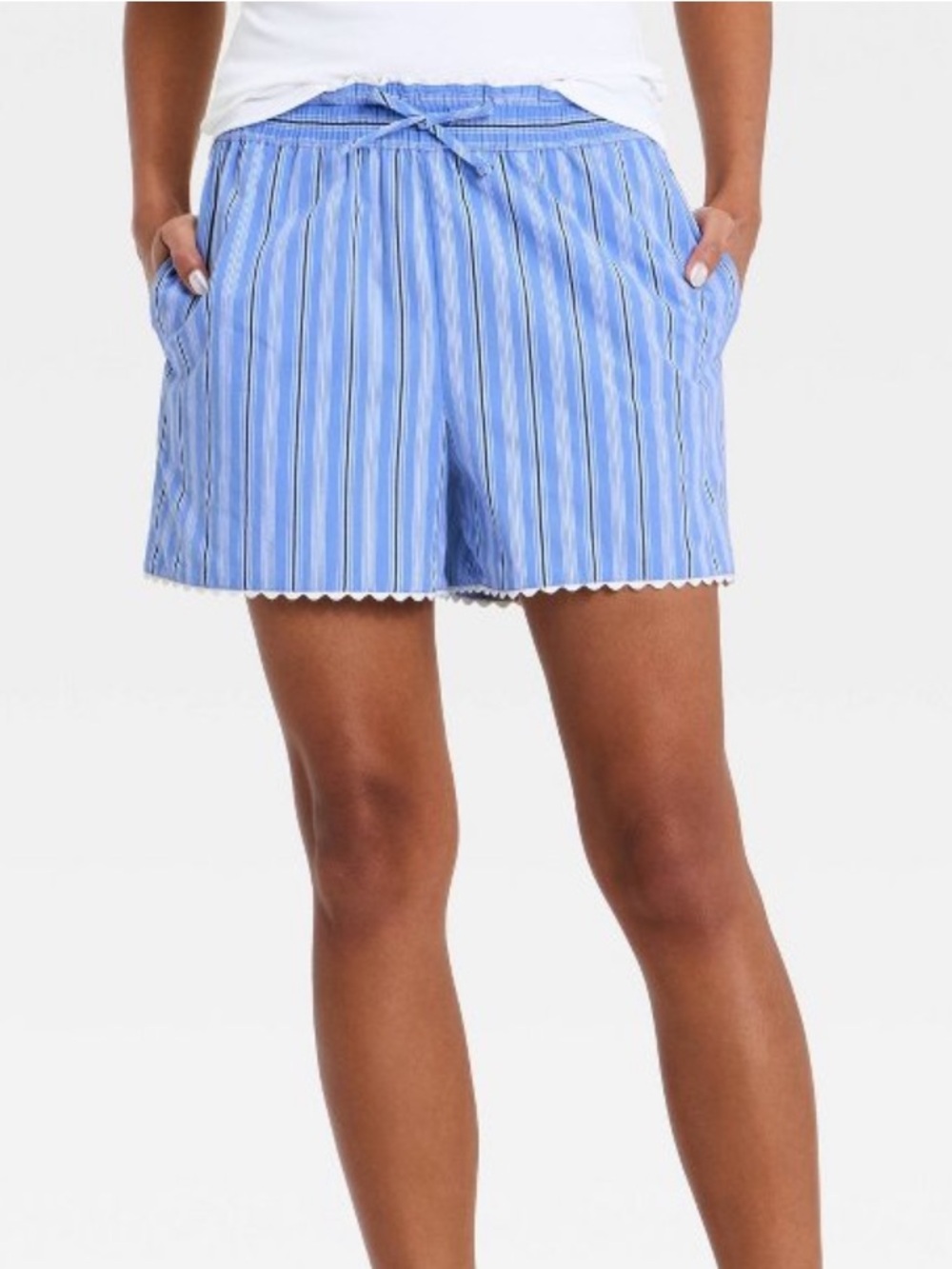 a new day poplin pull on shorts blue striped NWT O